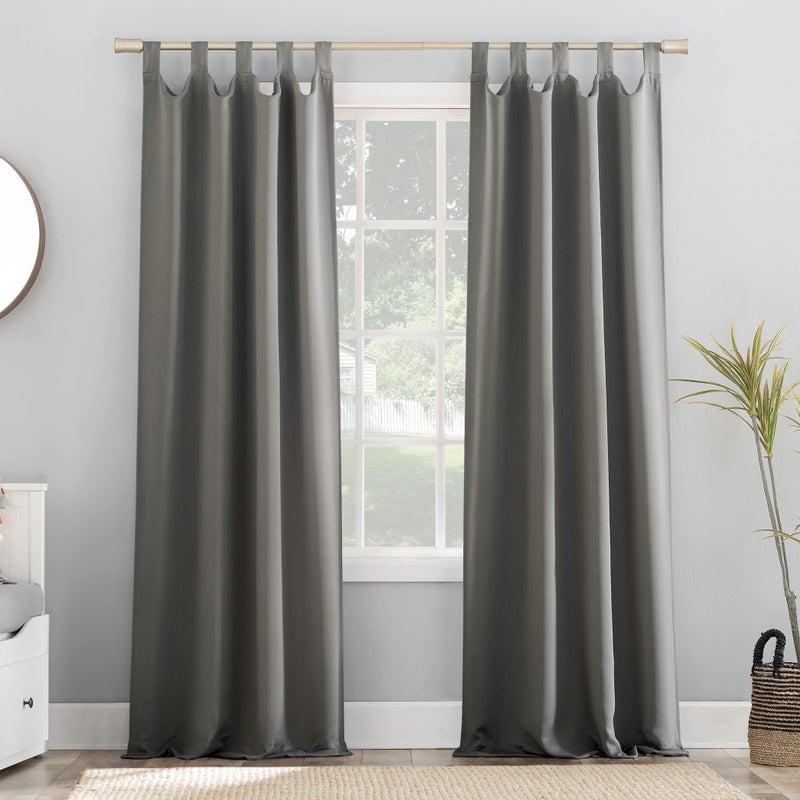 Sun Zero Easton Energy Saving Blackout Tab Top Curtain Panel, 40" x 84", Gray - Image 1